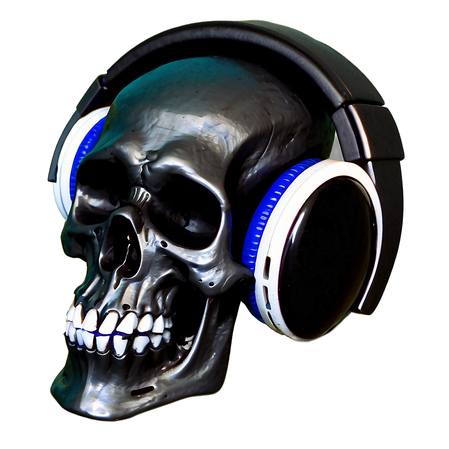 Black Skull With Headphones Png Thj