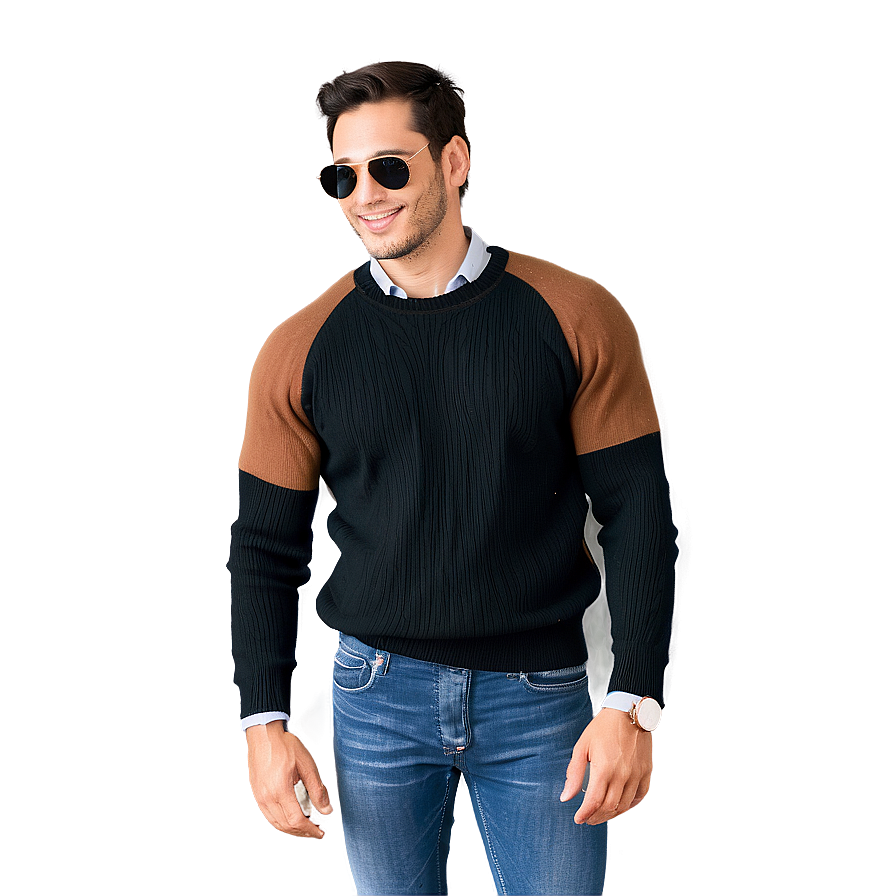 Black Sweater With Elbow Patches Png Tby