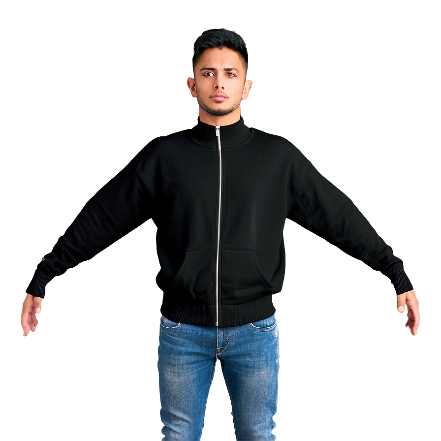 Black Sweater With Zipper Png Ejs