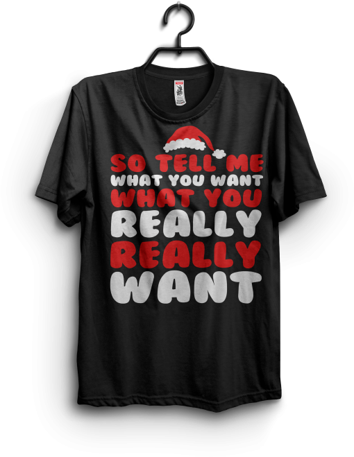 Black T Shirt Santa Hat Graphic Design