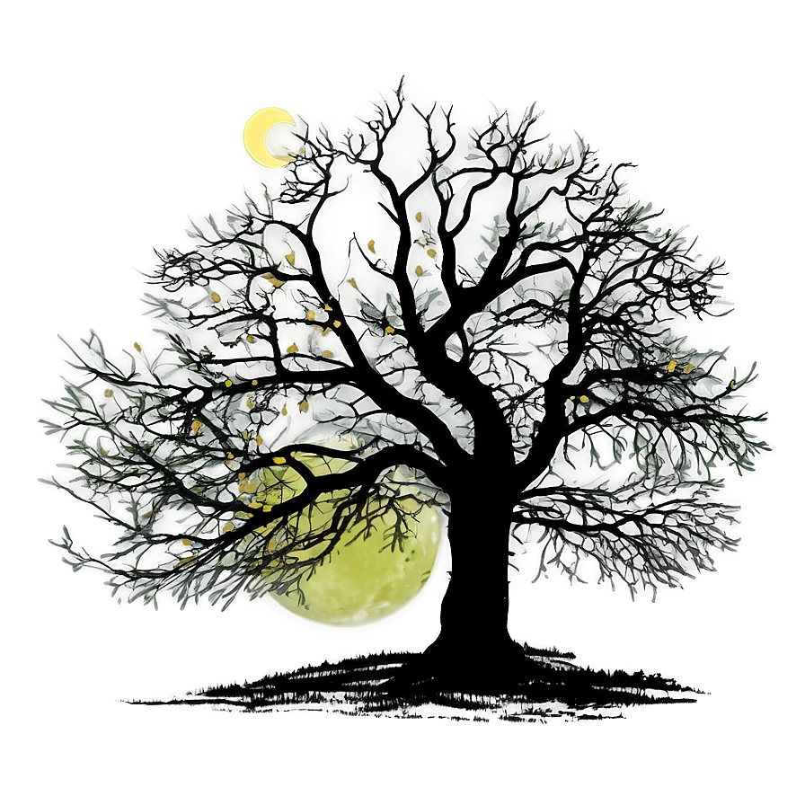 Black Tree Under Moonlight Png 7