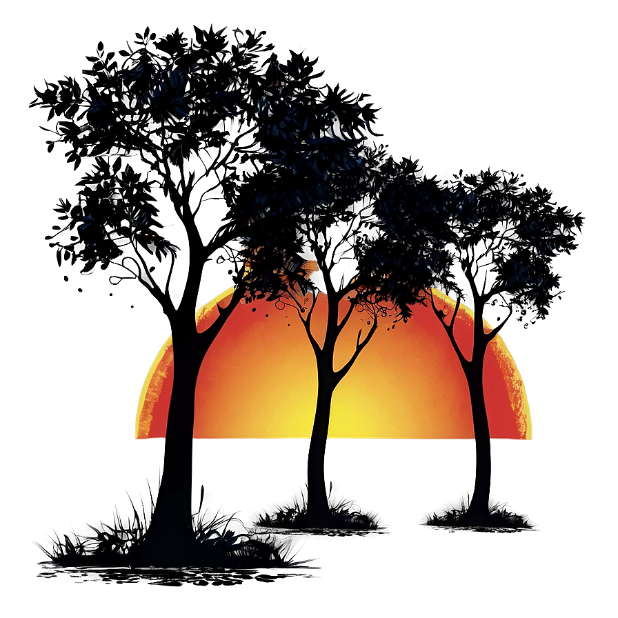 Black Trees And Sunset Png Fvu