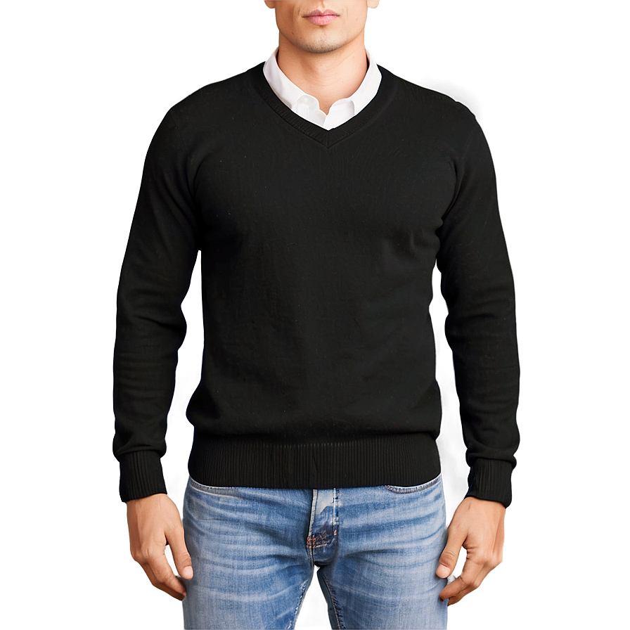 Black V-neck Sweater Png 06132024