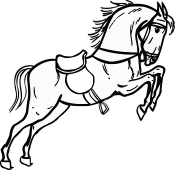 Blackand White Saddled Horse Illustration