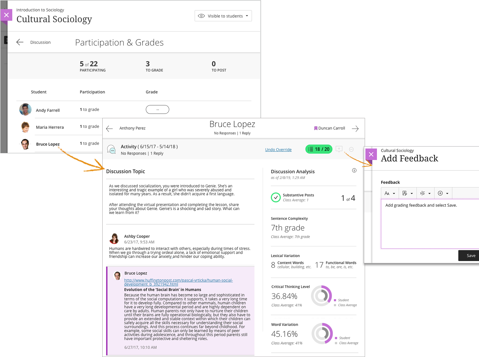 Blackboard Discussion Grading Interface