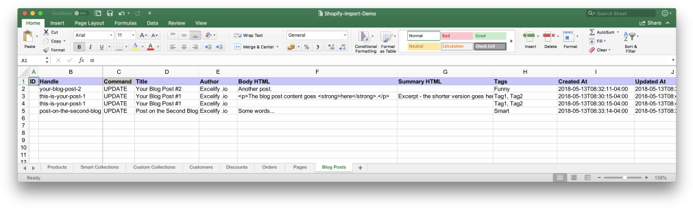 Blog Content Management Excel Spreadsheet