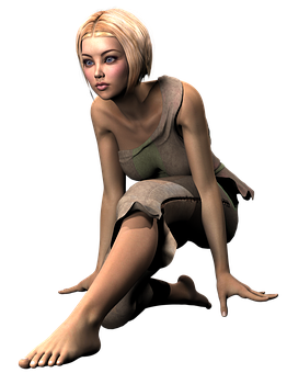 Blonde Animated Character Crouching