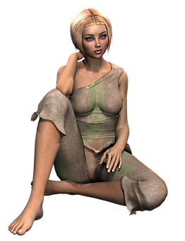 Blonde Animated Character Seated Pose