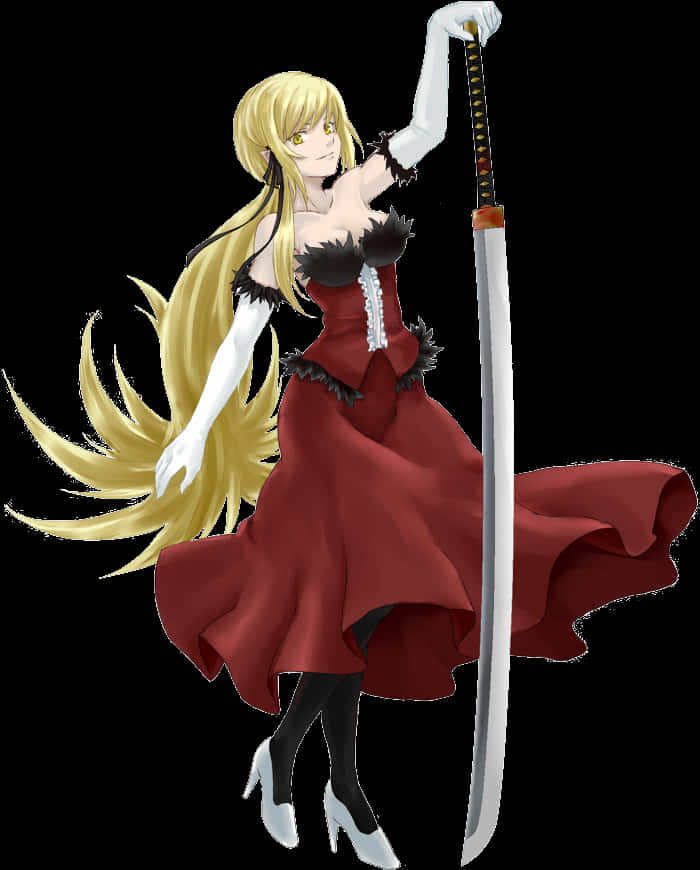 Blonde Anime Swordswomanin Red Dress