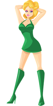 Blonde Cartoon Characterin Green Dress