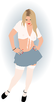 Blonde Cartoon Characterin Skirtand Top