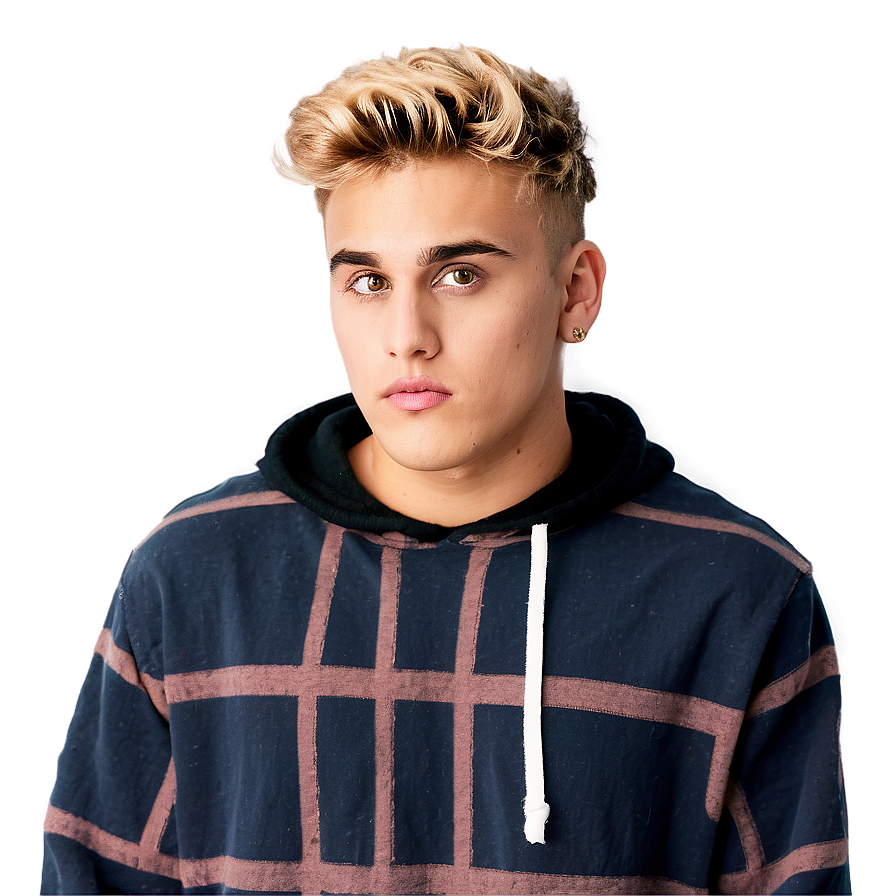 Blonde Haired Young Manin Striped Hoodie