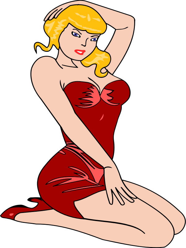 Blonde Pinup Red Dress Illustration