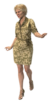 Blonde Woman Camouflage Dress