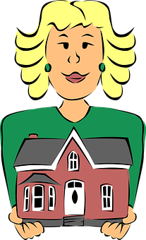 Blonde Woman Holding House Illustration