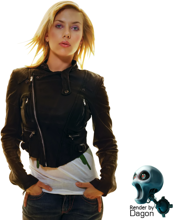 Blonde Woman Leather Jacket Render