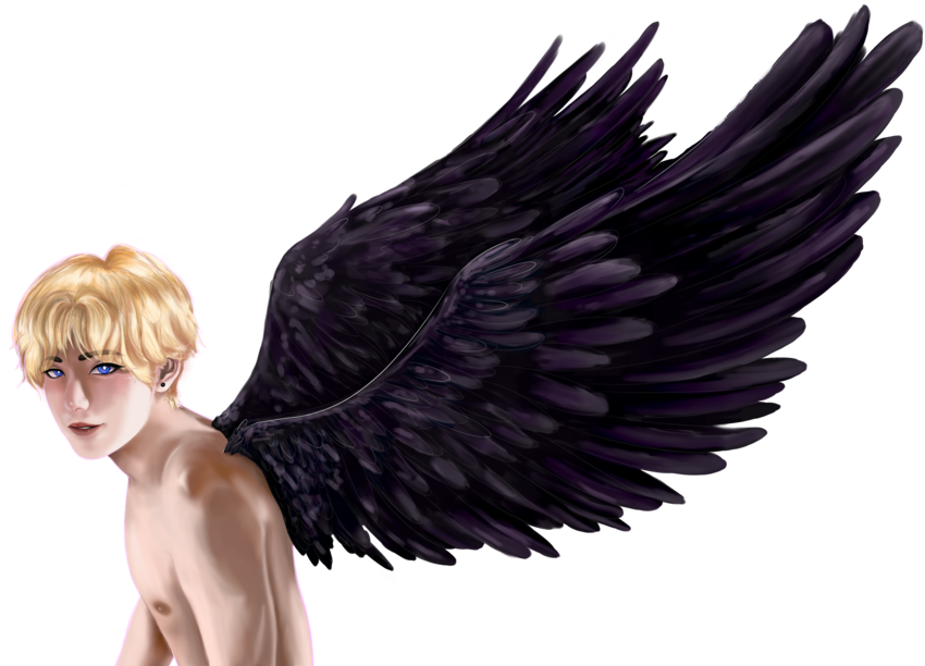 Blonde Youth With Black Angel Wings