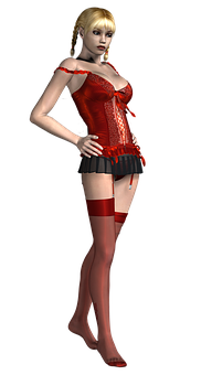 Blonde3 D Modelin Red Lingerie