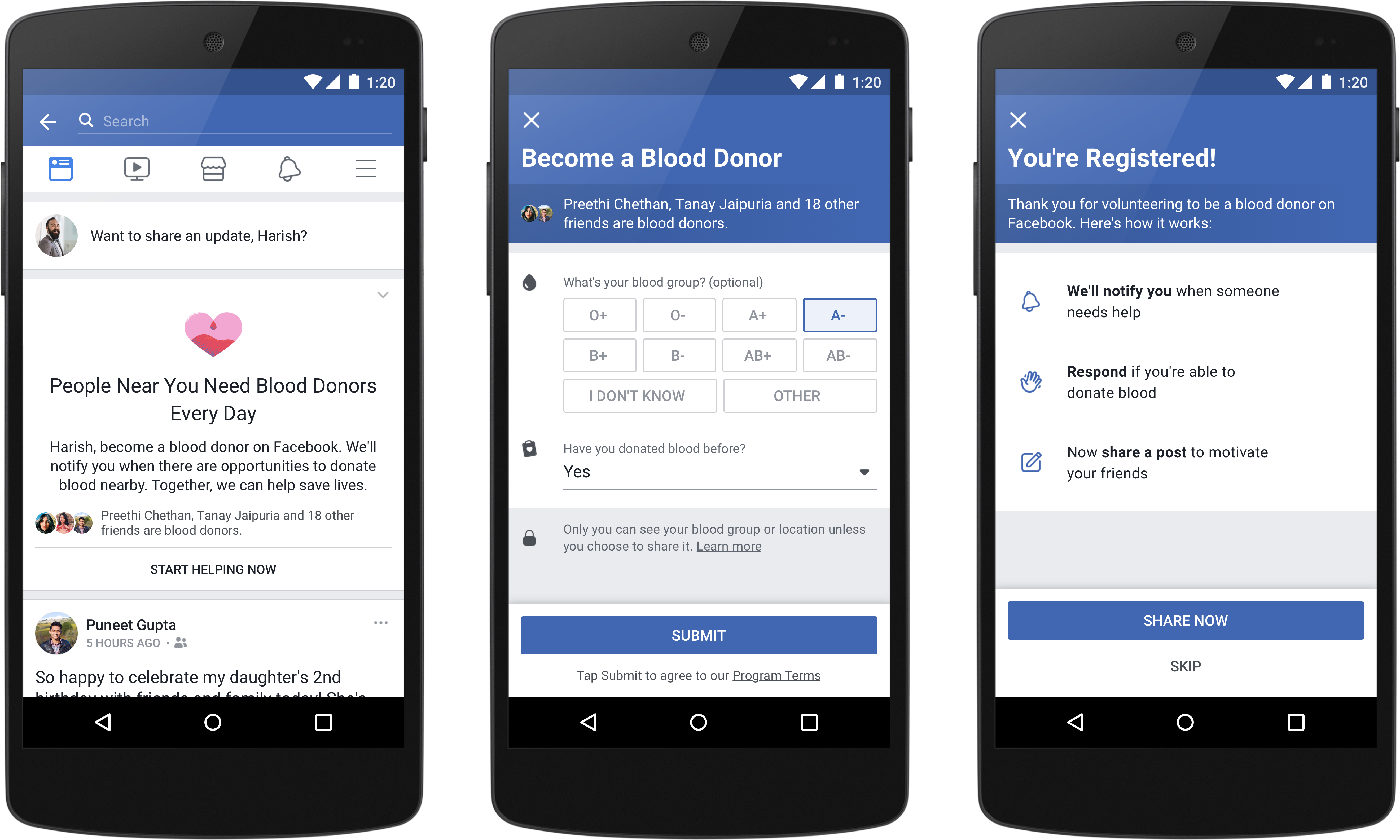 Blood Donation Feature Mobile App Screenshots