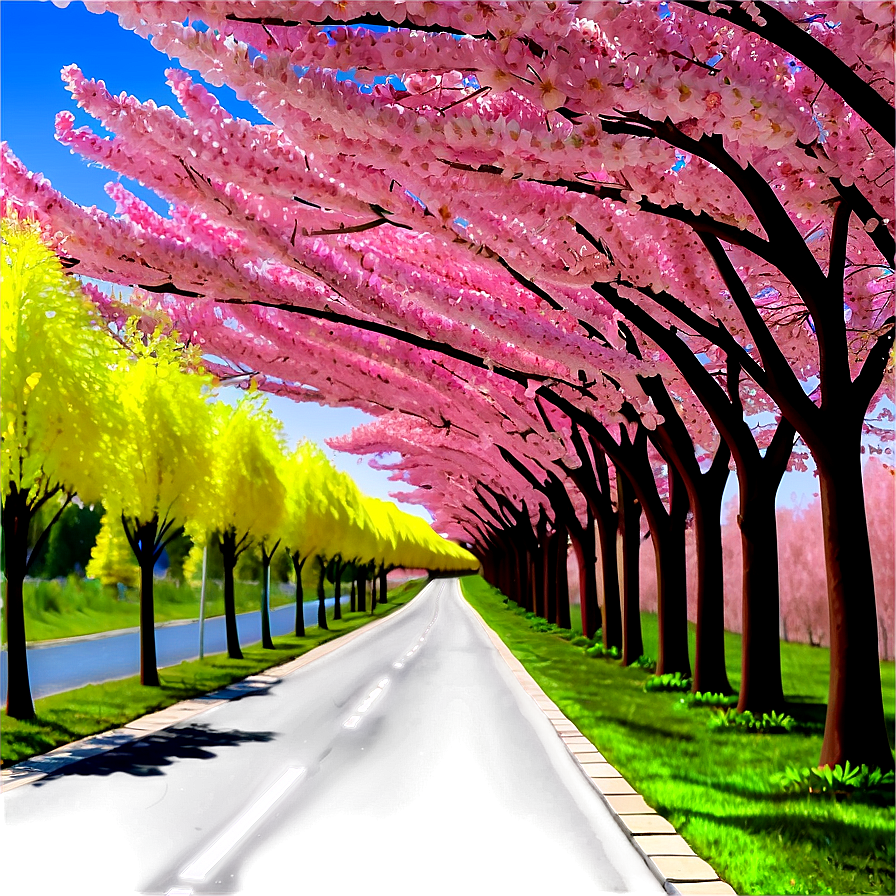 Blooming Cherry Blossom Avenue Photo Png 21