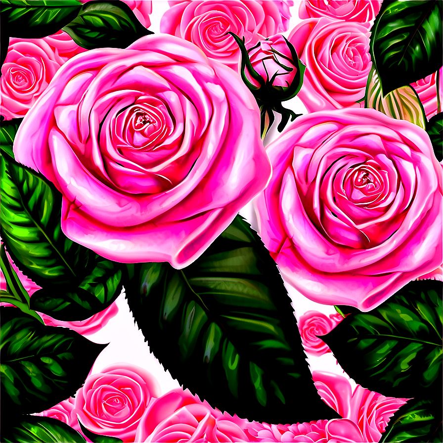 Blooming Pink Roses Pattern Png Bqk