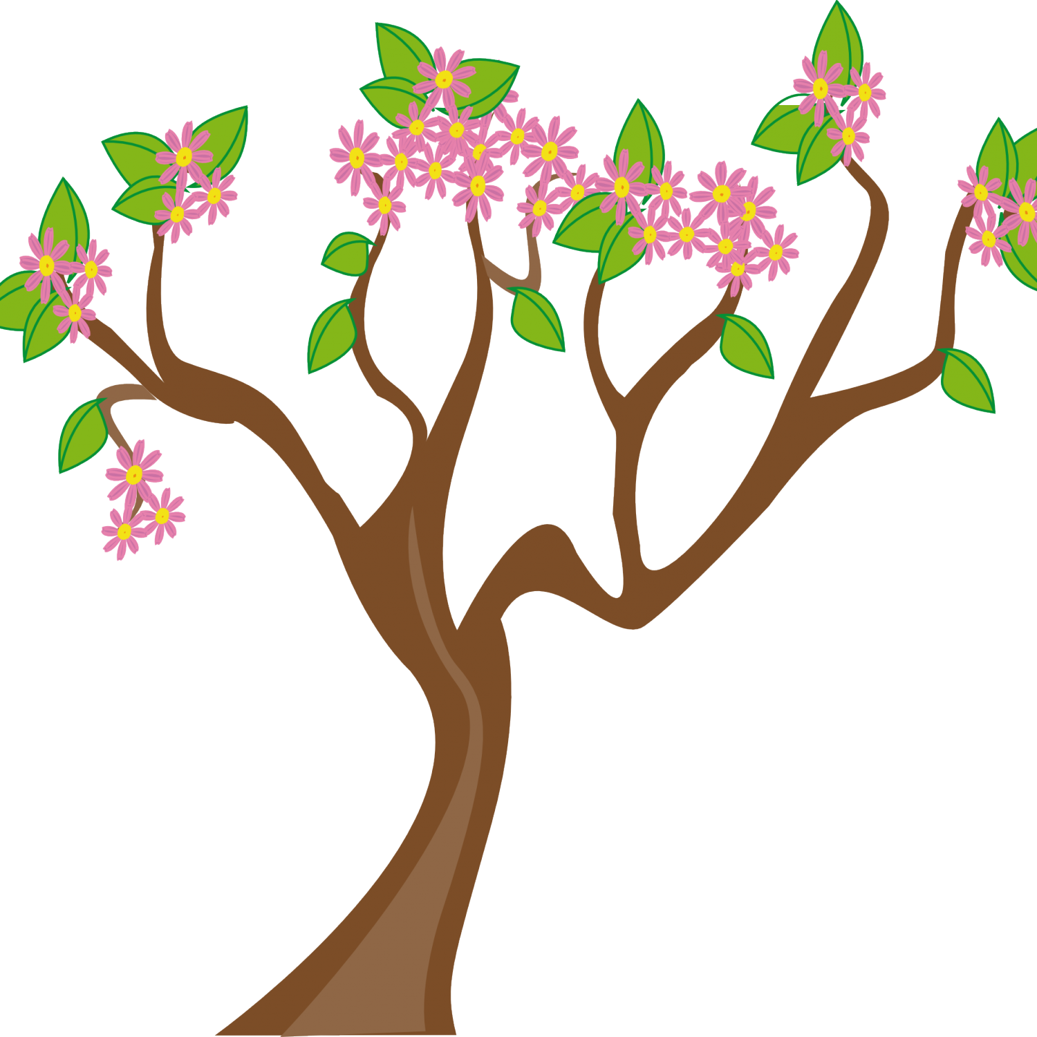 Blossoming Cartoon Treeon Blue Background