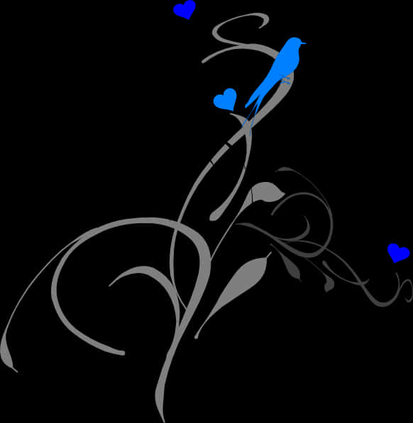 Blue Birdon Floral Vine Graphic