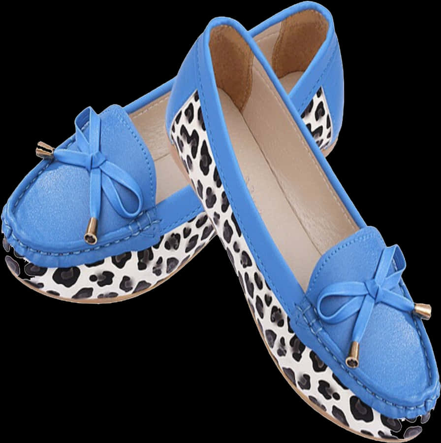 Blue Bow Leopard Print Flats