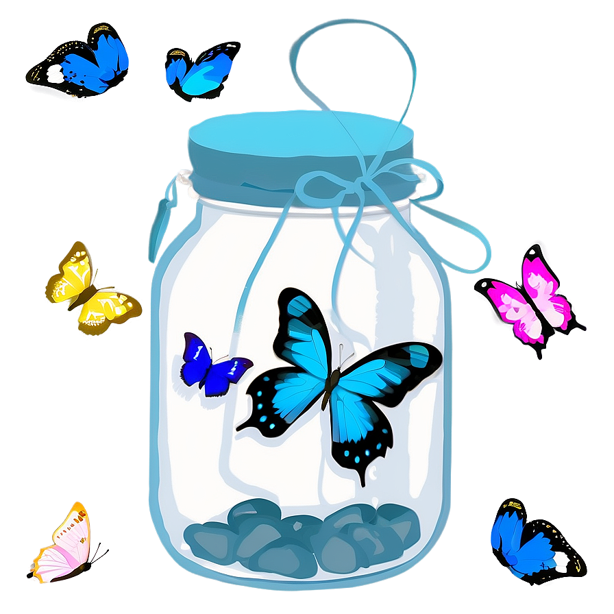 Blue Butterflies In Jar Png 19