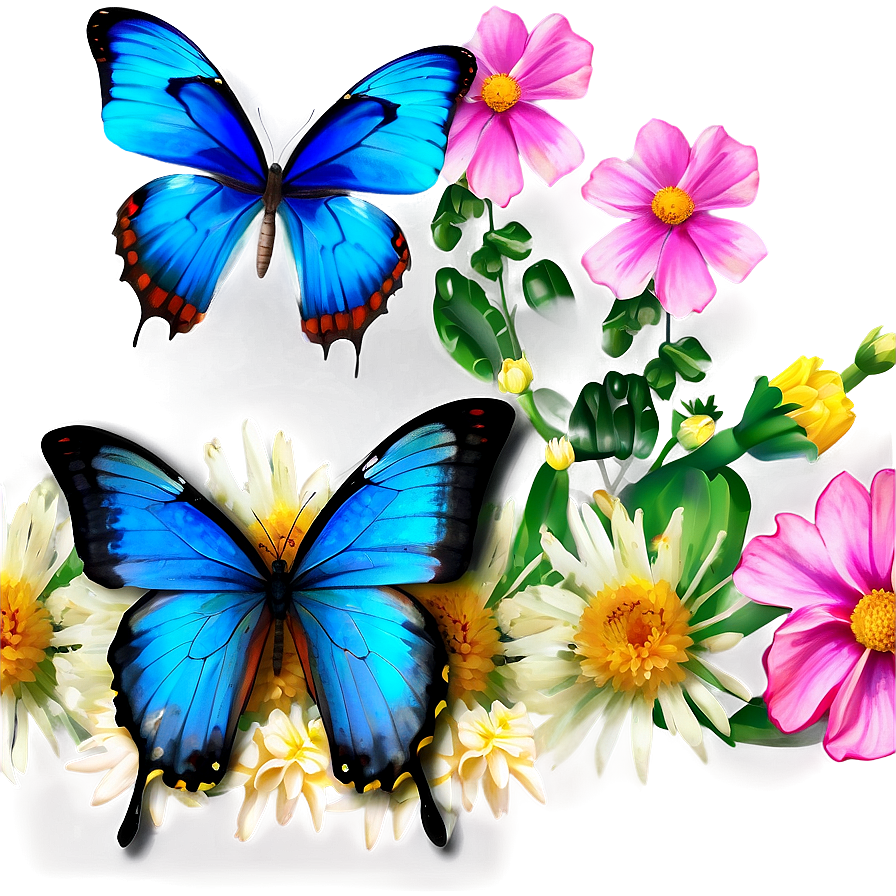 Blue Butterflies On Flower Png Wkf