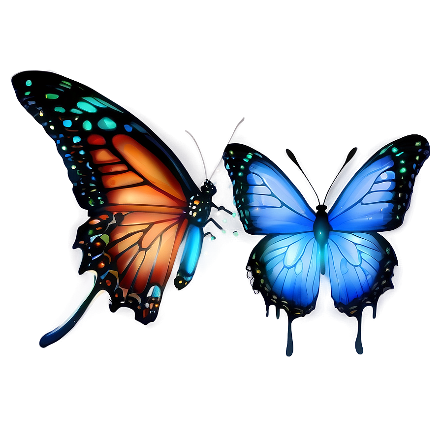 Blue Butterflies With Dew Png Mwf