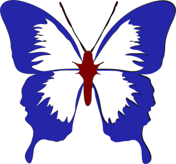 Blue Butterfly Silhouette Faces Illusion