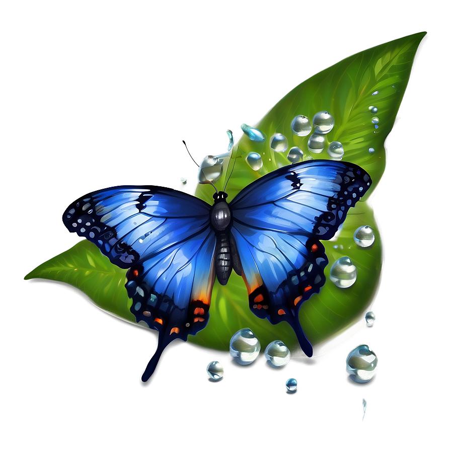 Blue Butterfly With Dew Drops Png Gwi28