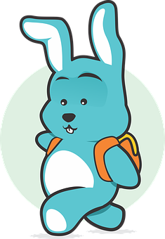 Blue Cartoon Bunny With Backpack