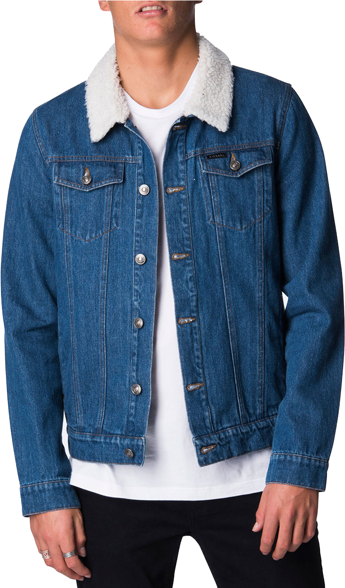 Blue Denim Jacketwith Shearling Collar