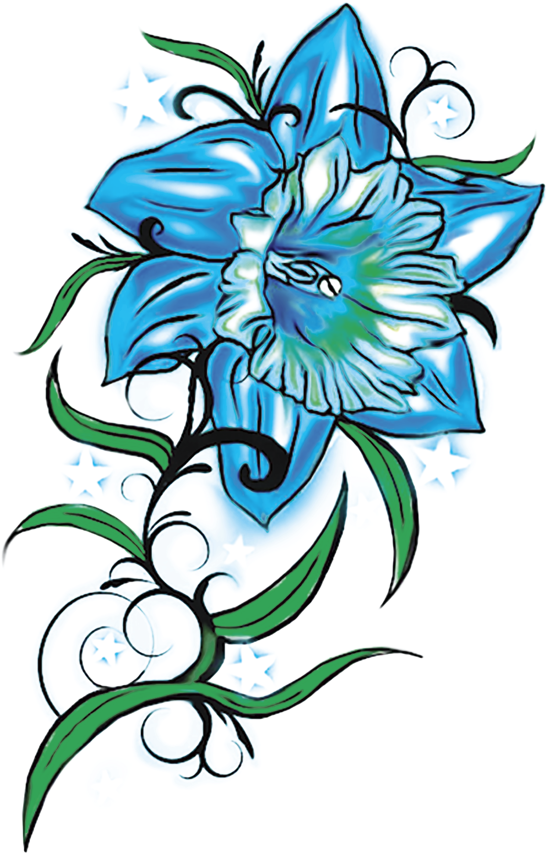 Blue Floral Tattoo Design