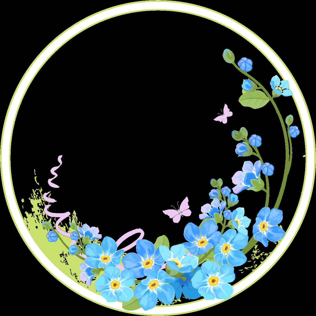 Blue_ Flowers_ Circle_ Frame