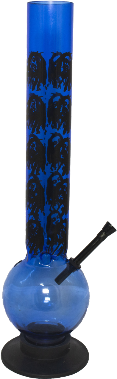 Blue Glass Bongwith Black Designs