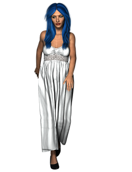 Blue Haired Animated Characterin White Dress