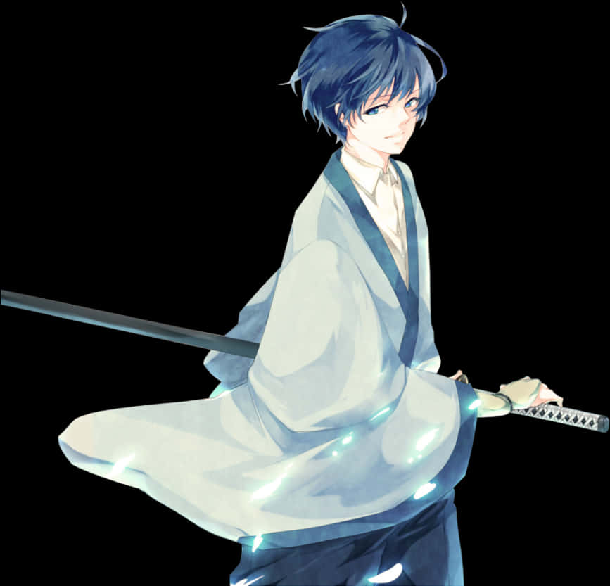 Blue Haired Anime Boy With Sword