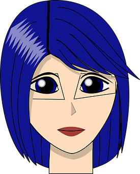 Blue Haired Cartoon Girl Portrait