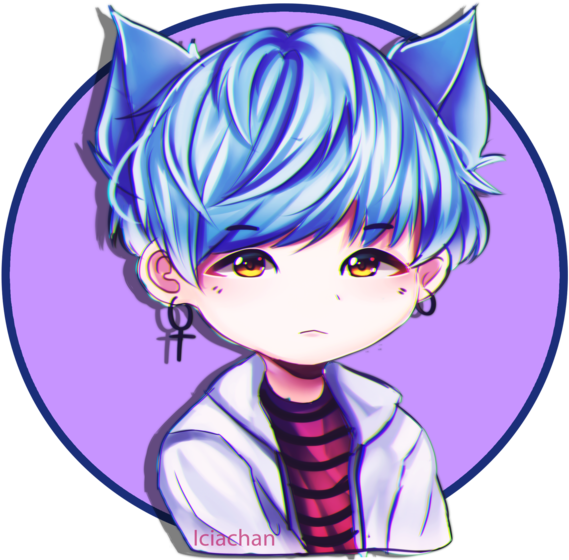 Blue Haired Chibi Characterwith Cat Ears