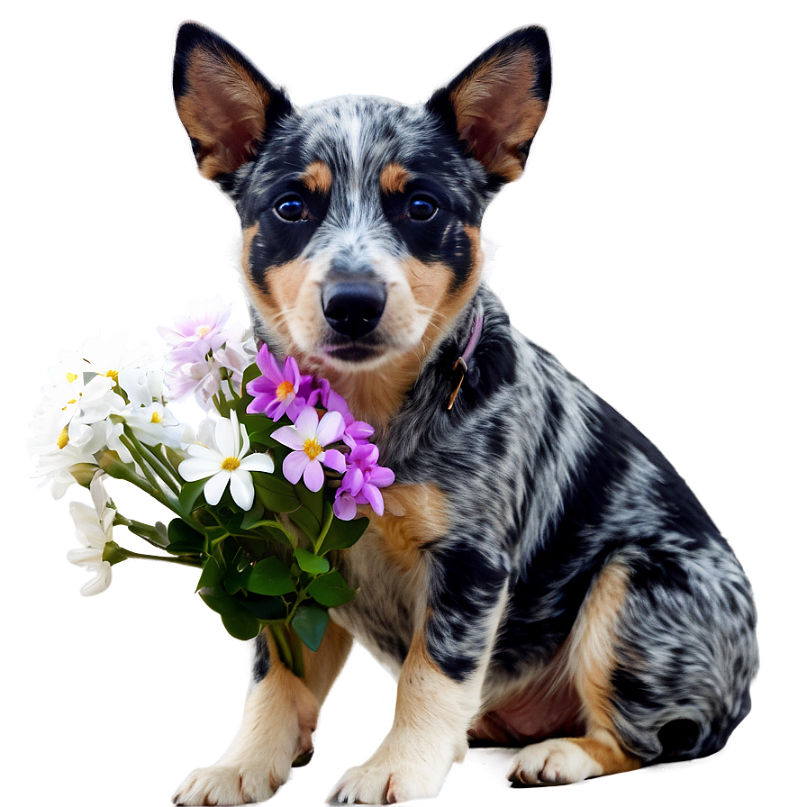 Blue Heeler With Flowers Png Ymn