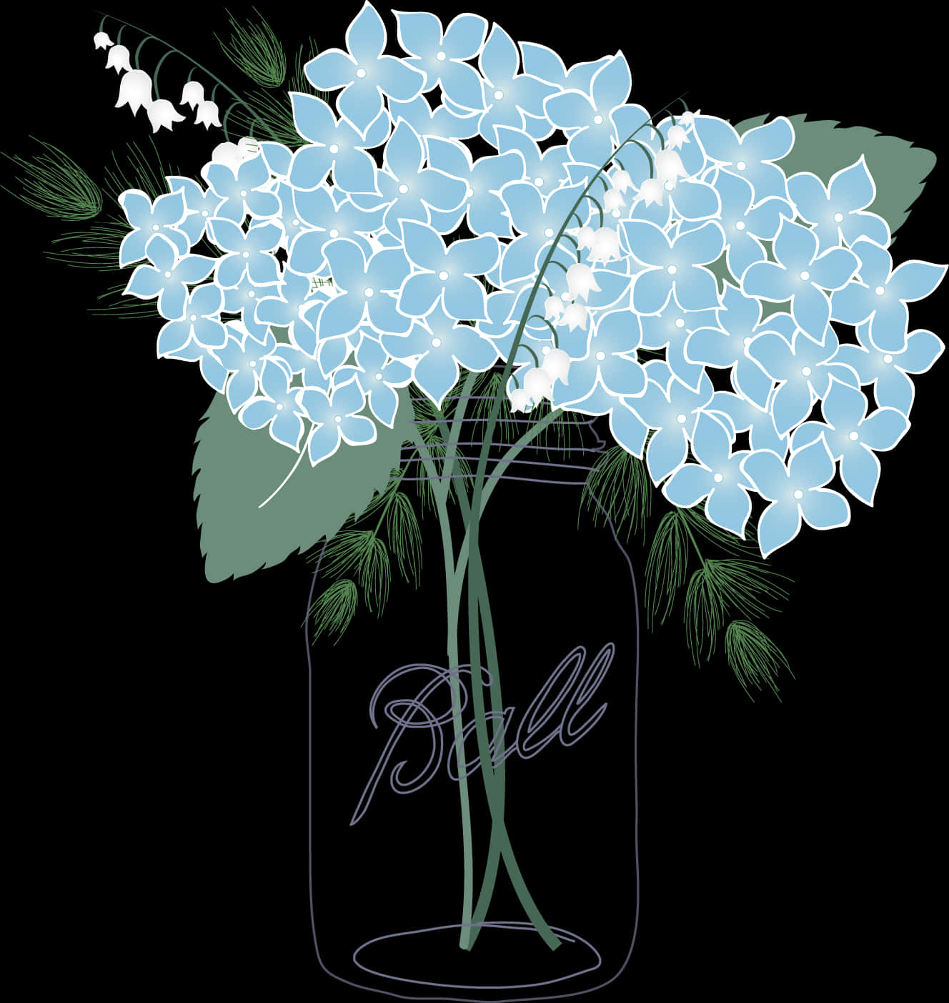 Blue Hydrangeasin Glass Jar