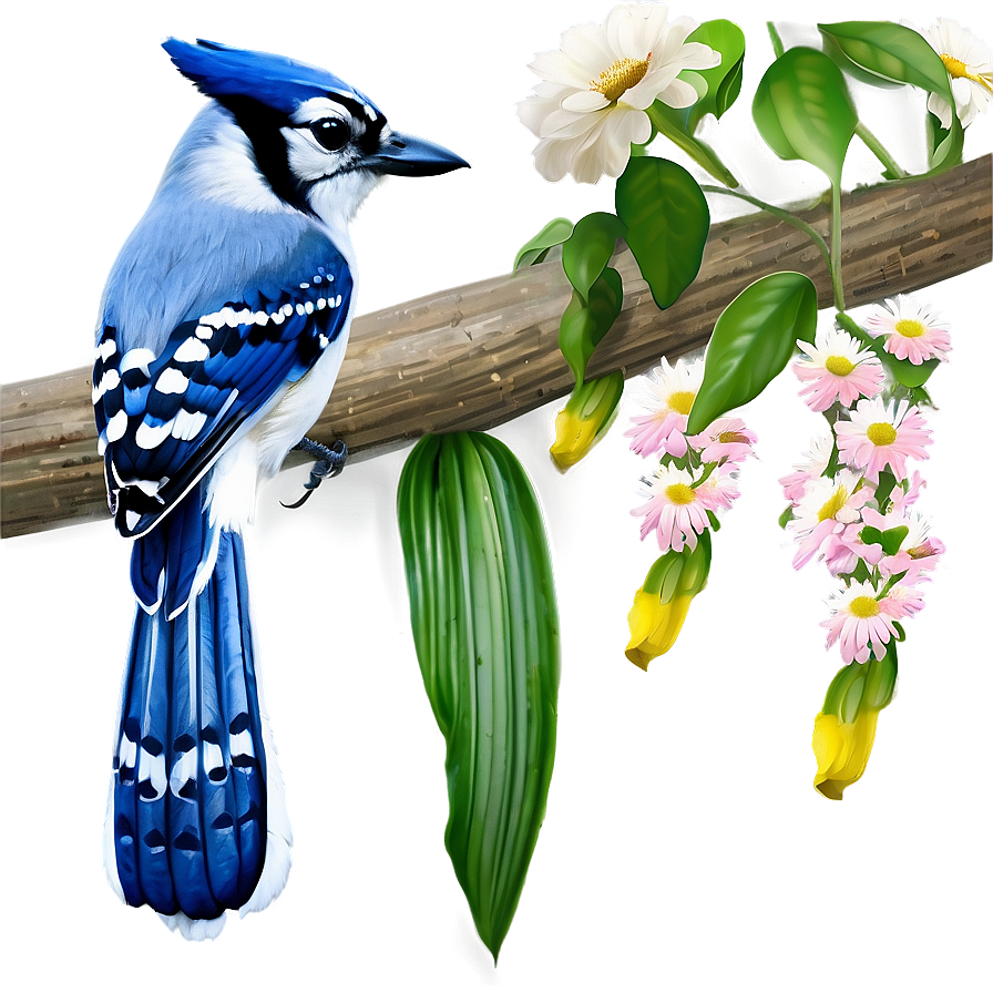 Blue Jay And Flowers Png 06262024