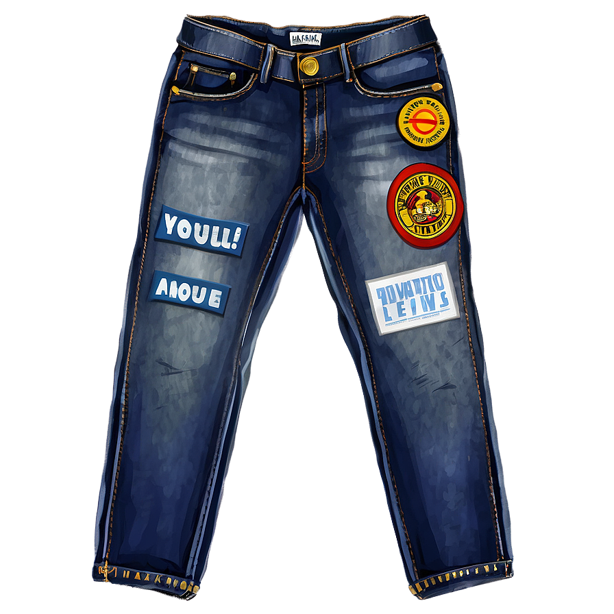 Blue Jeans With Patches Png Sed