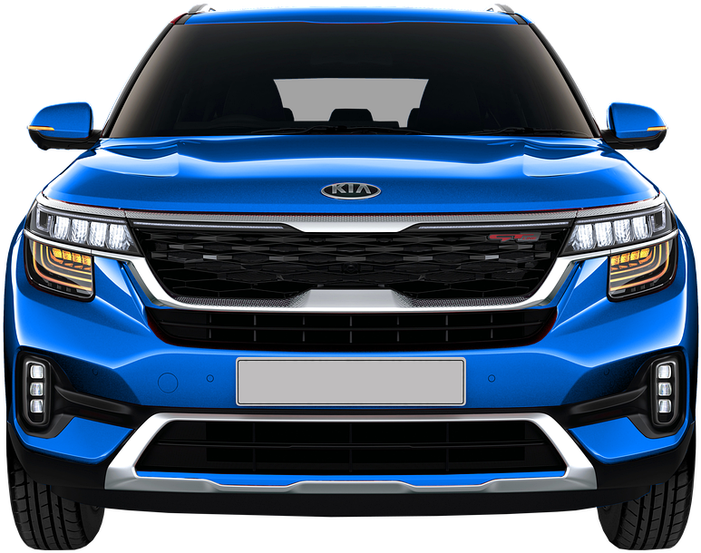 Blue Kia S U V Front View