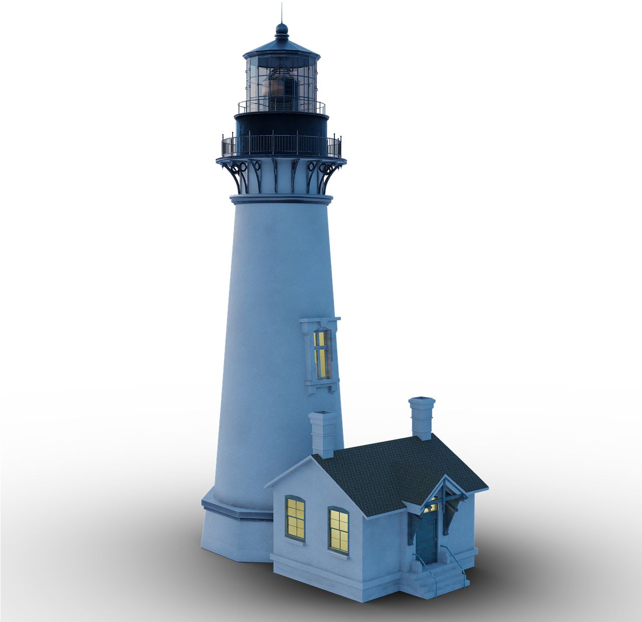 Blue Lighthouse Illuminated Windows