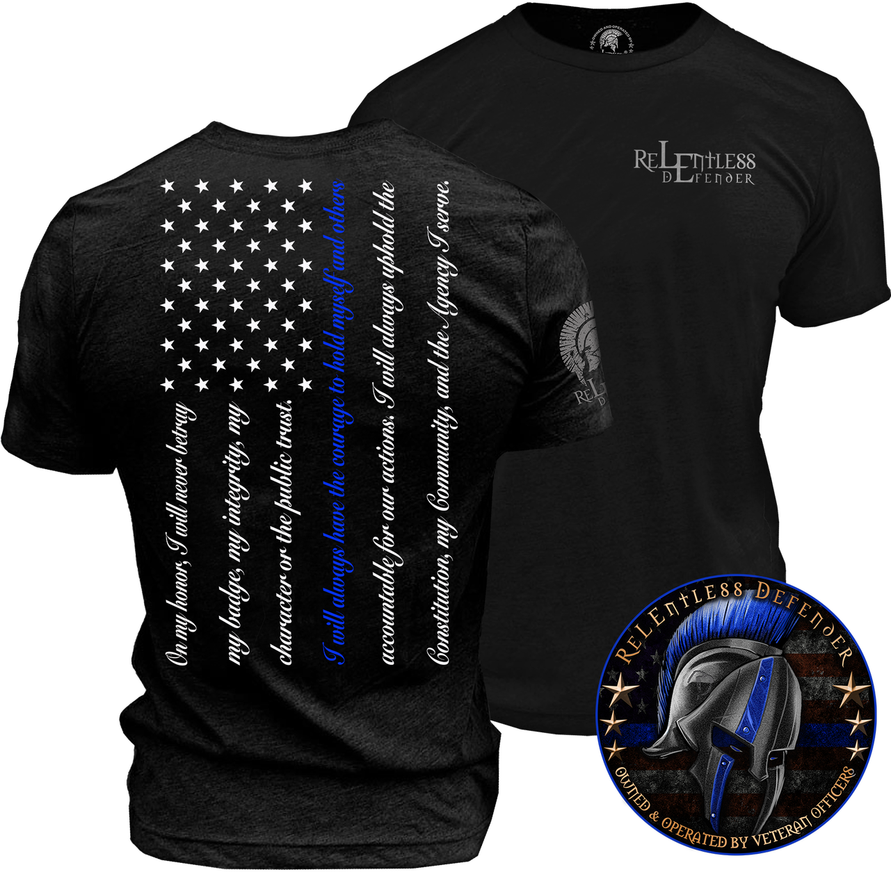 Blue Line Flag Black T Shirt Design