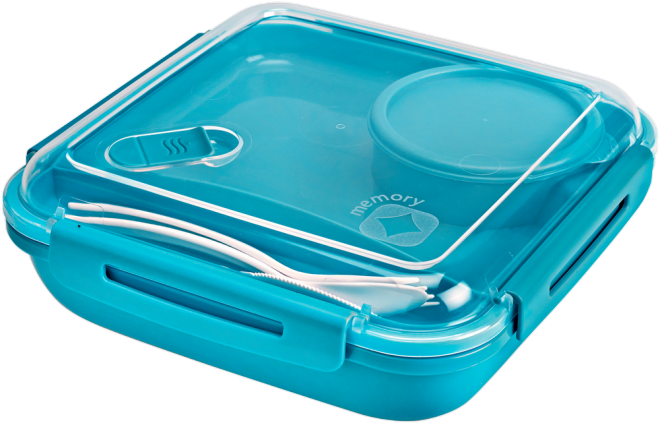 Blue Plastic Tiffin Boxwith Compartmentsand Utensils